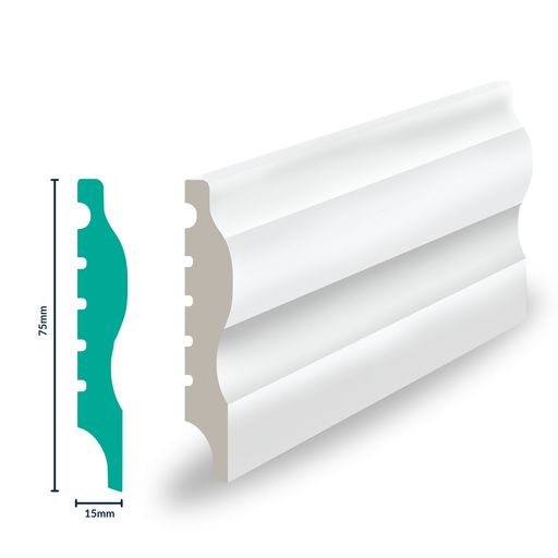 [EFECOW] HDPS Skirting H 75 X W 15 X L 2700mm White