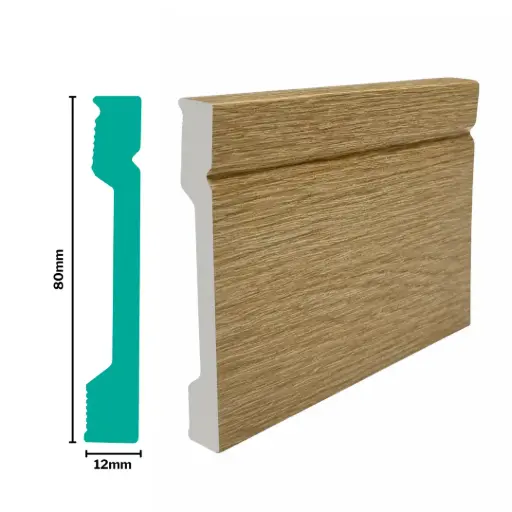 [3030-3O] HDPS Skirting H 80 X W 12 X L 2700mm Oak