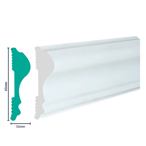 [3050WN] HDPS Wainscoting/Dado Rail H 65 X W 16 X L 2700mm White 