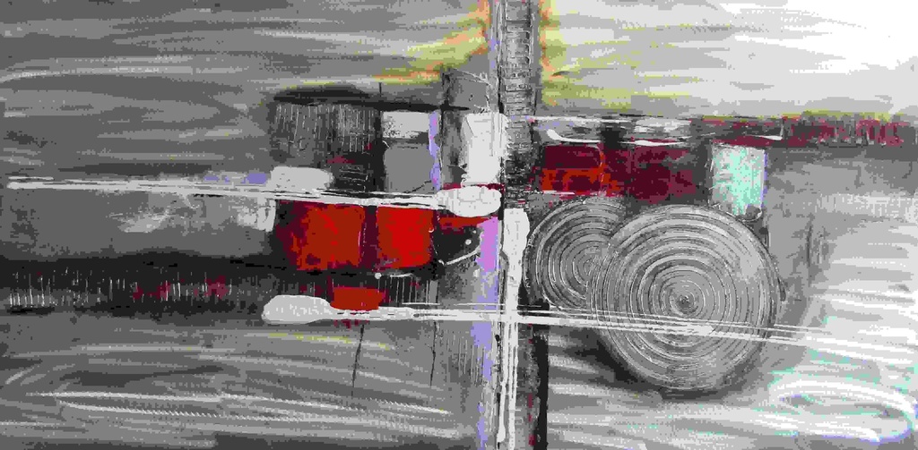 [HA084] OIL ON CANVAS ABSTRACT RED GREY 600X1200MM