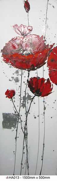 [HA013] OIL ON CANVAS FLOWERS POPPIES 500X1500MM