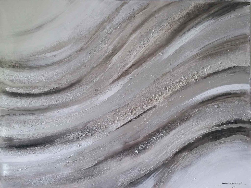 [DY033] OIL ON CANVAS ABSTRACT SILVER 900X1200MM