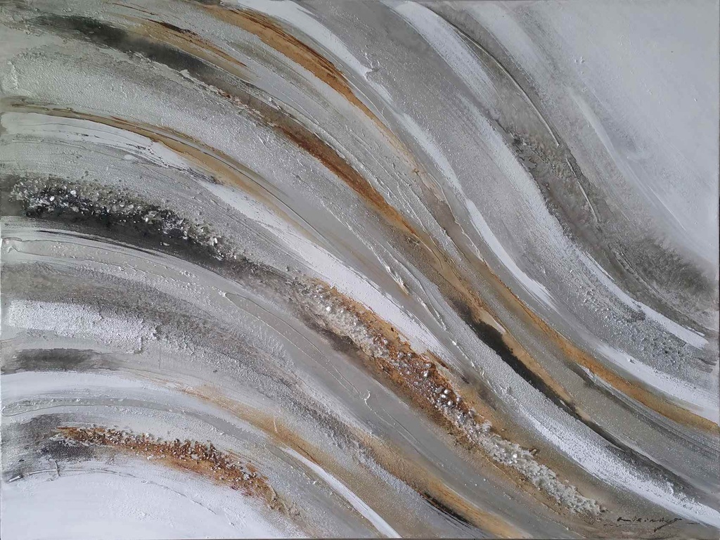 [DY034] OIL ON CANVAS ABSTRACT SILVER BEIGE 900X1200MM