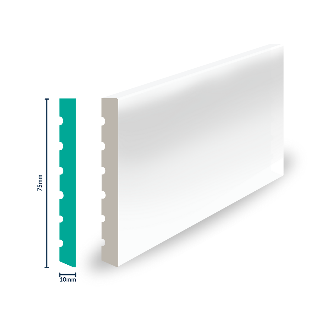 [3018W] HDPS SKIRTING H 75 X W 10 X L 2700MM WHITE