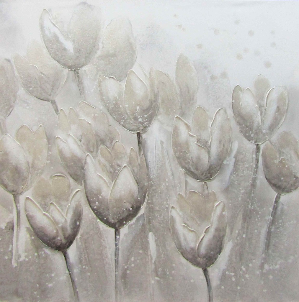 [DY001] OIL ON CANVAS FLOWERS BEIGE 1000X1000MM