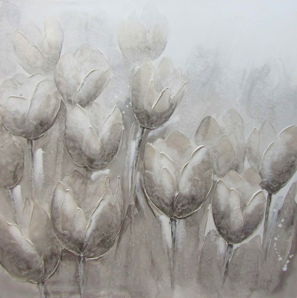 [DY002] OIL ON CANVAS FLOWERS BEIGE 1000X1000MM