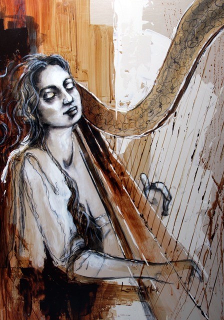 [DE207] PRINT MUSICIAN HARPIST 600X900MM