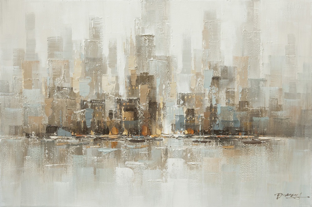 [PXYW610] OIL ON CANVAS ABSTRACT BUILDINGS 800X1200MM