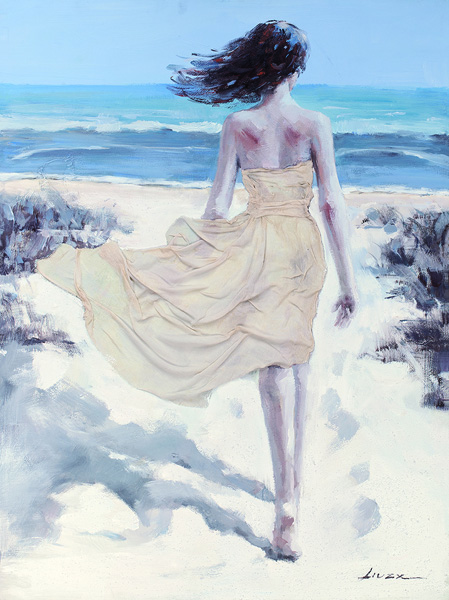 [PXYW630] OIL ON CANVAS LADY ON BEACH 900X1200MM