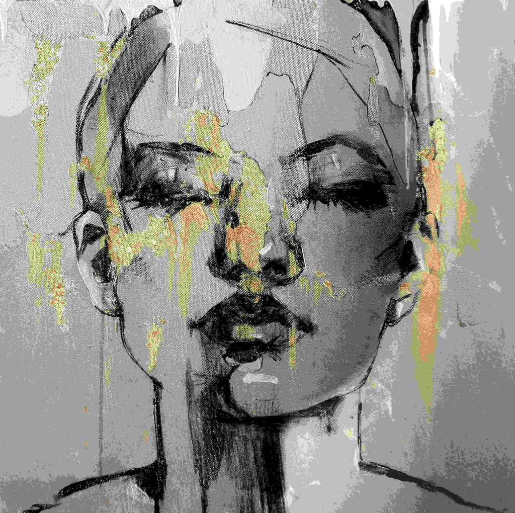 [PXM030] Print On Canvas - Abstract Face Gold & Black (1000X1000)