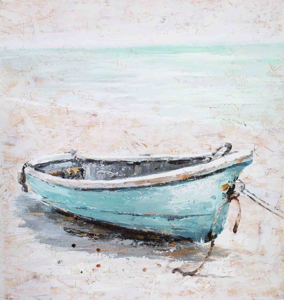 [PXYW668] OIL ON CANVAS BOAT ON BEACH 800X800MM