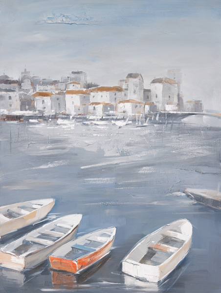 [PXYW608] OIL ON CANVAS BOATS HARBOUR SCENE 800X1000MM