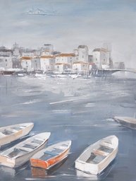 [PXYW608] Oil On Canvas Boats Harbour Scene 800X1000mm