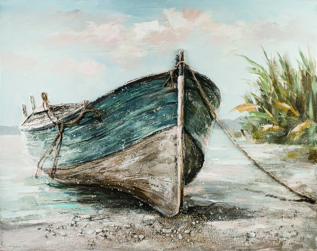 [PXYW683] OIL ON CANVAS BOAT ON BEACH 1200X1500MM