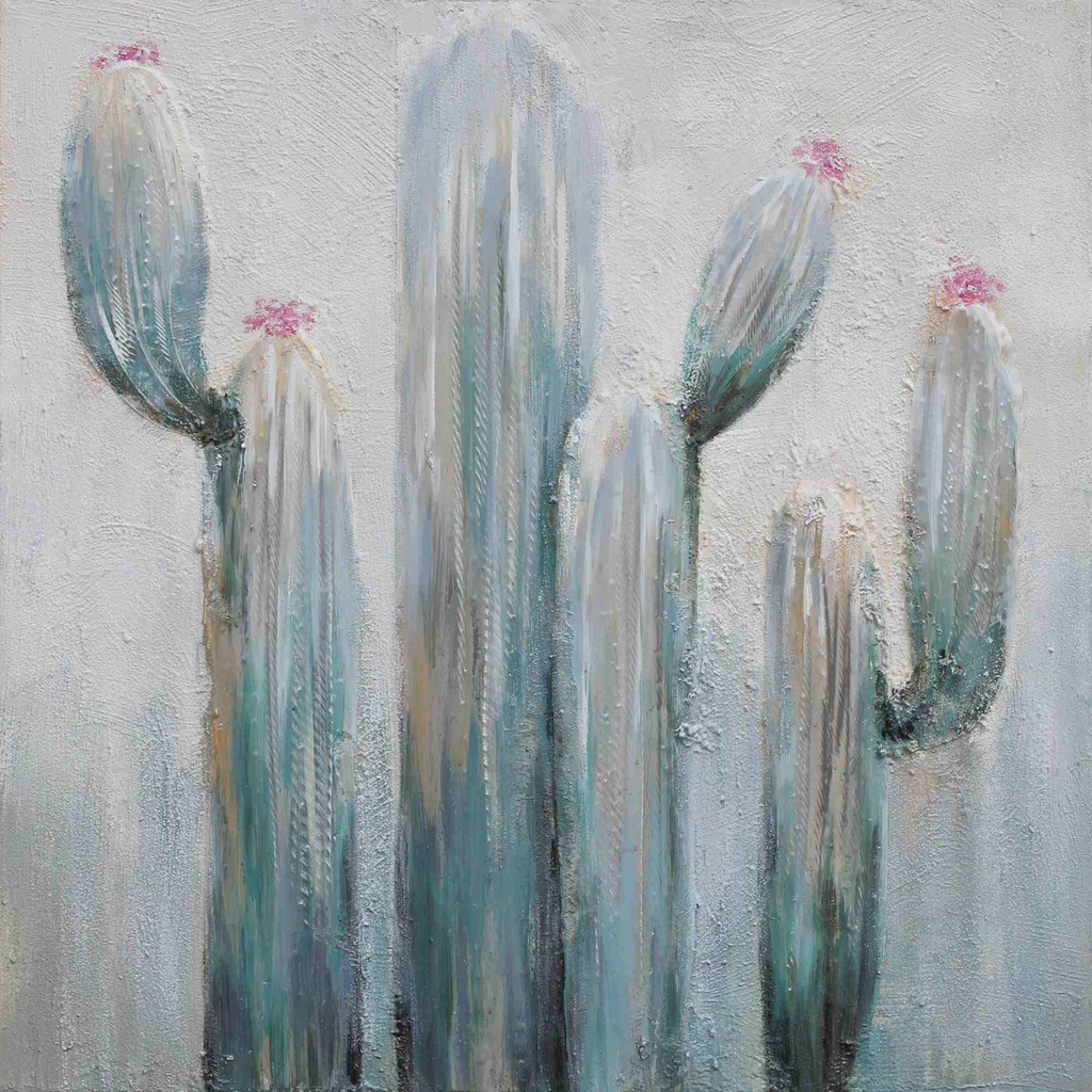 [HA128] OIL ON CANVAS FLOWER CACTUS 800X800MM