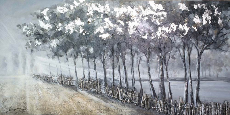 [HA113] OIL ON CANVAS ROAD LINED TREES  600X1200MM
