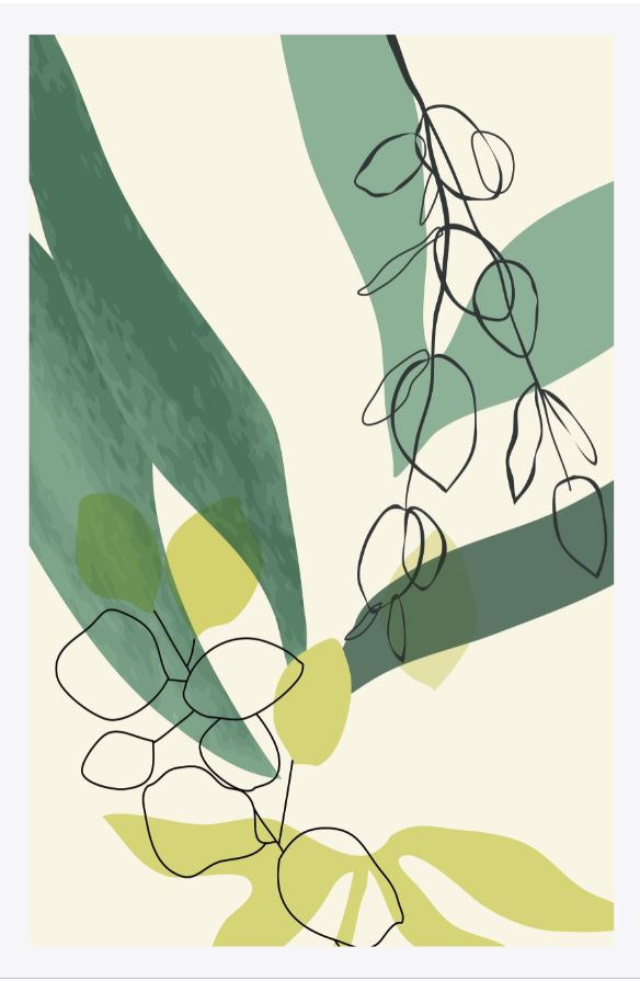 [MF107] PRINTS ON CANVAS FLOWERS GREEN LEAVES 600X900MM