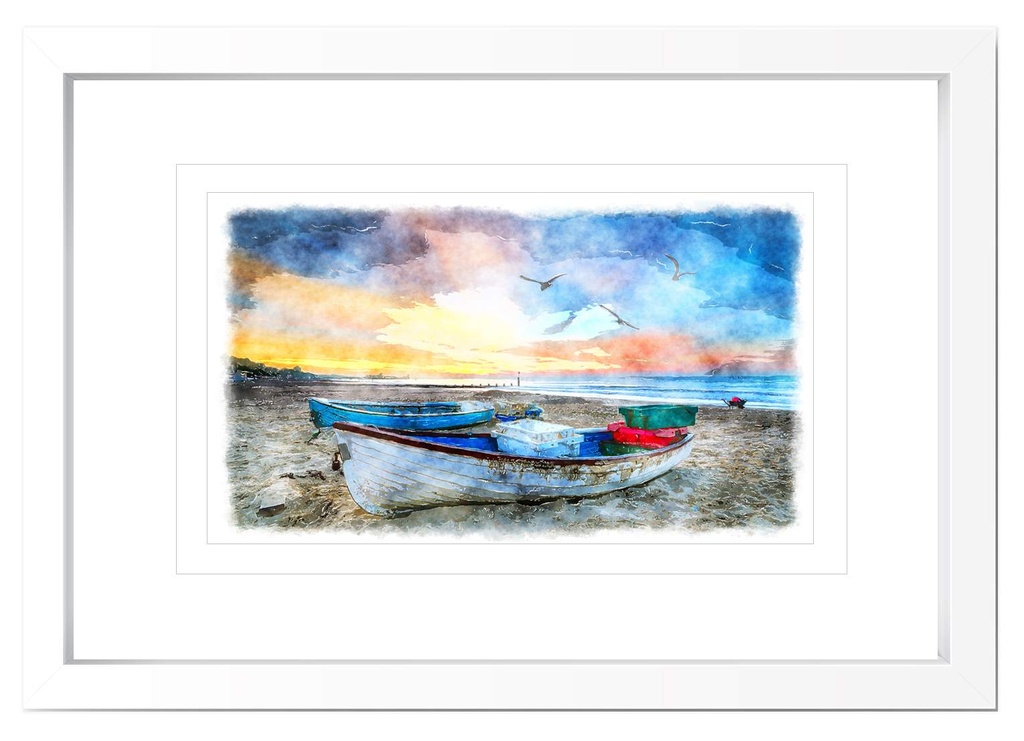 [FP277] FRAMED PRINT WATER COLOUR BOAT II 755X655MM
