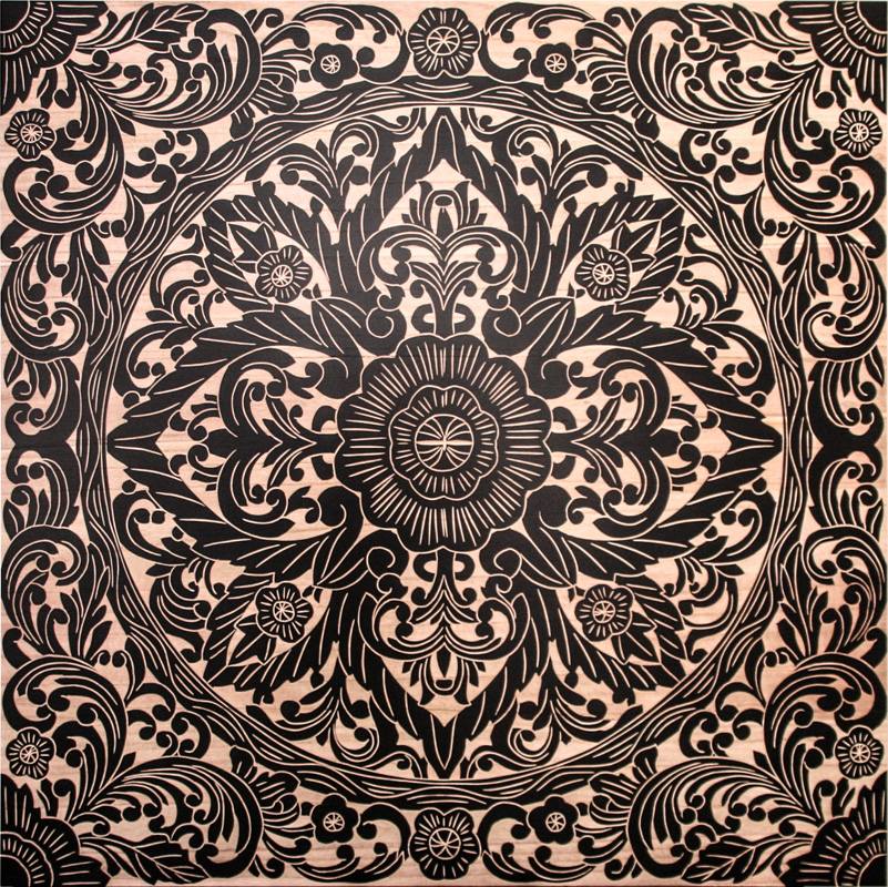 [HP086] ORIGINAL ART WOOD CARVING MANDALA 1000X1000MM BLACK