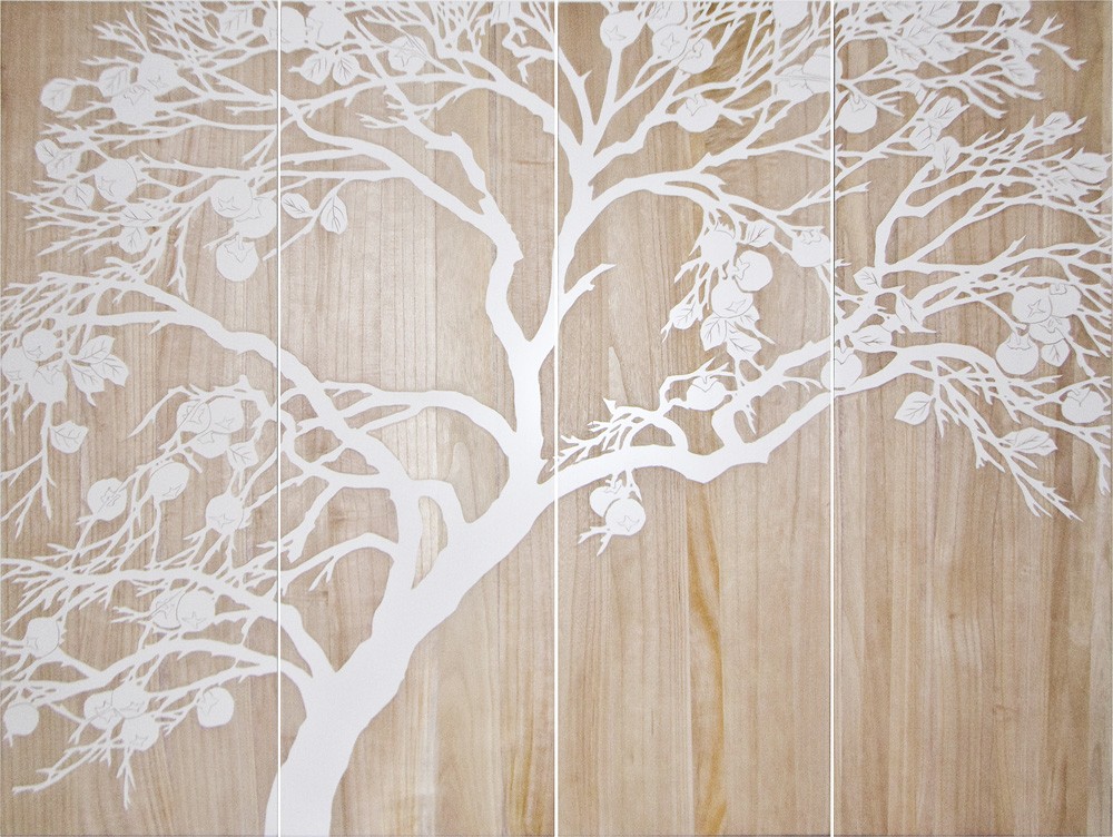 [HP061] ORIGINAL ART WOOD CARVING TREE 1200X400 4 PIECES