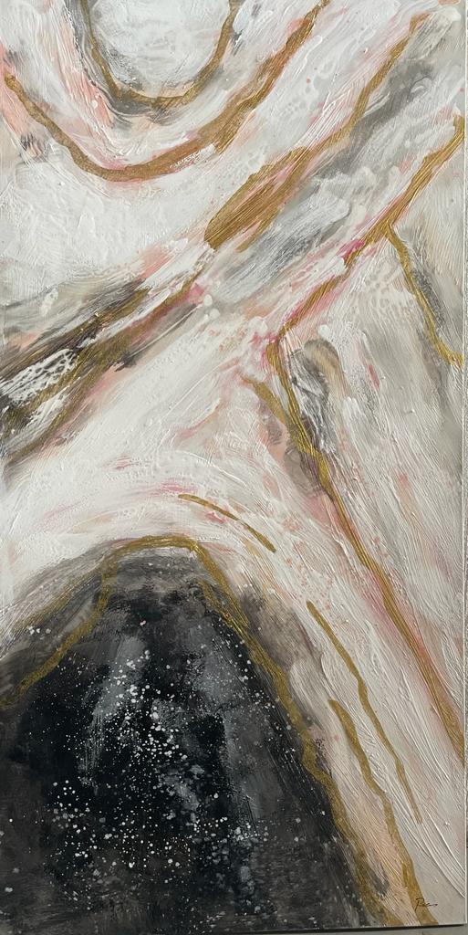 [PXFC386] Oil On Canvas Gold Black White 700X1400