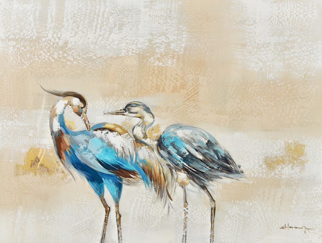 [PXFC373] OIL ON CANVAS BLUE CRANE 1200X900MM