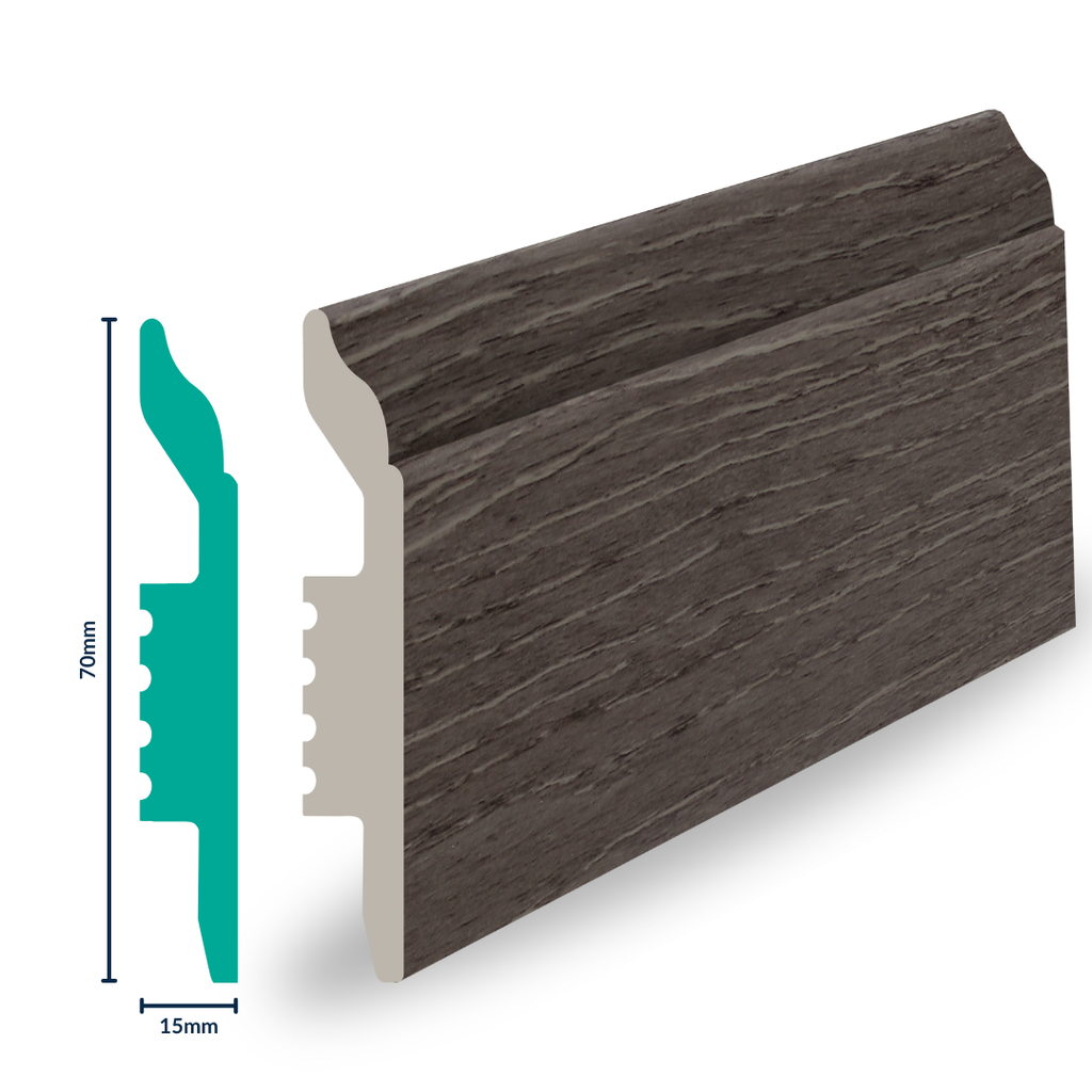 [3020ZH] HDPS SKIRTING H 70 X W 15 X L 2700MM  OAKED GREY