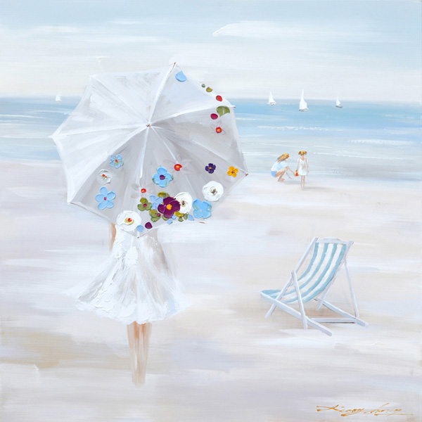 [PXFC313] OIL ON CANVAS LADY UMBRELLA 1000X1000MM