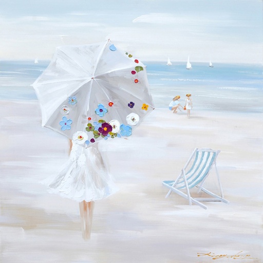 [PXFC313] Oil On Canvas Lady Umbrella 1000X1000mm