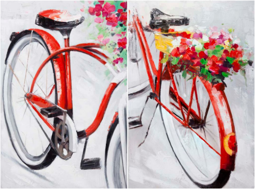 [PXYW495] OIL ON CANVAS RED BICYCLES SET 600X900MM 
