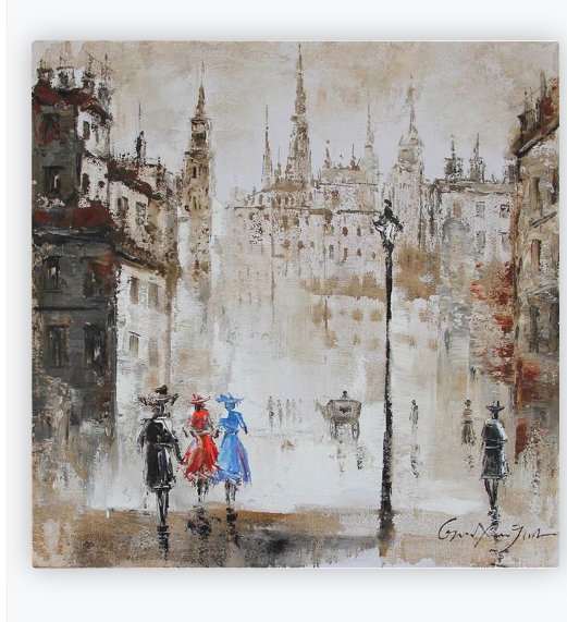 [HA087/1095I] OIL ON CANVAS STREET SCENE 1000X1000MM