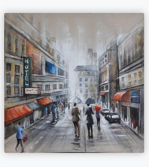 [HA114/1139M] OIL ON CANVAS STREET SCENE 1000X1000MM