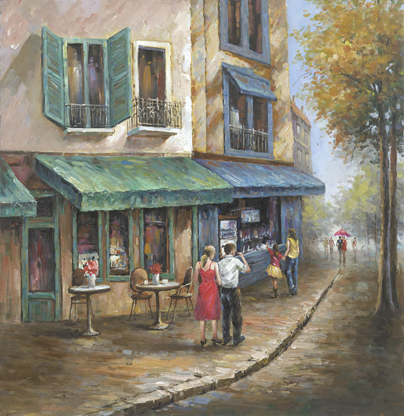 [PXYW574B] OIL ON CANVAS STREET SCENCE 1000X1000MM