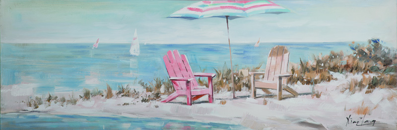 [PXYW568] OIL ON CANVAS BEACH SCENE 500X1500MM