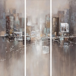[PXYW584] Oil On Canvas Buildings Set Of 3 400X1200mm