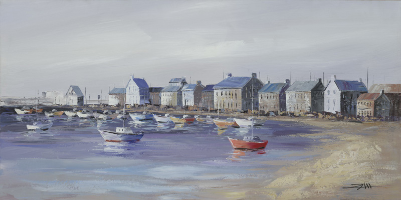 [PXYW551] OIL ON CANVAS BOAT SCENE 700X1400MM