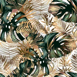 [PXM102] PRINT ON CANVAS - GOLDEN GREEN TROPICAL LEAVES (1200X1200MM)