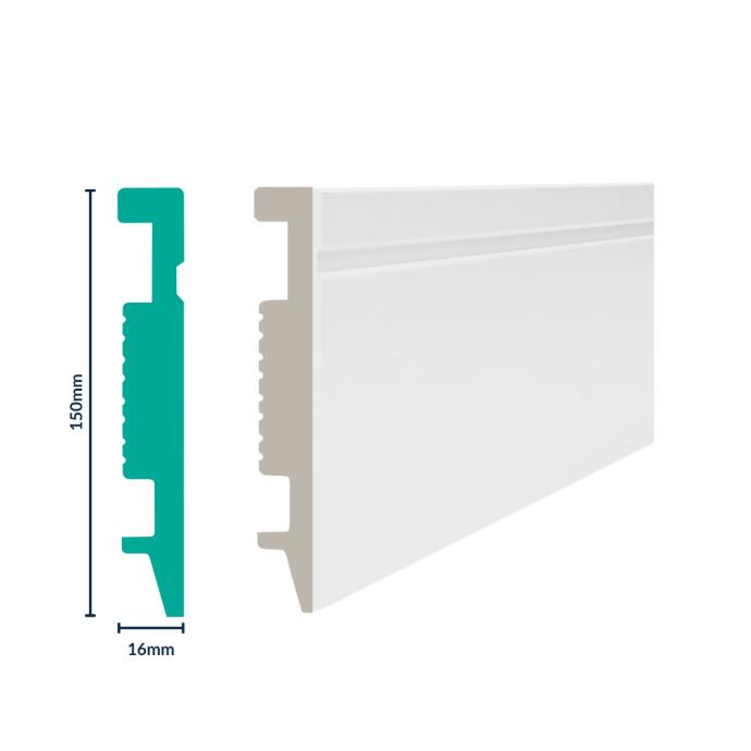 [3002W] HDPS SKIRTING H 150 X W 16 X L 2700MM WHITE